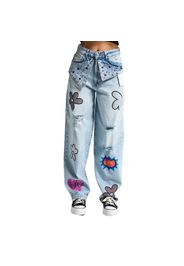 Jeans Straight vita media donna  Skater Rhinestone