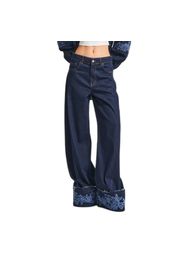Jeans Wide Leg con ricami floreali vita alta donna