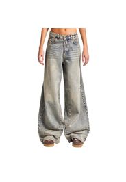 Jeans Wide Leg Versatile Vita Alta Cotone Rigido Donna