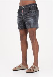 DSQUARED2 Shorts mare nero da uomo effetto denim con dettagli used
