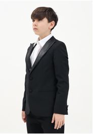 Giacca monopetto nera da bambino con rever a lancia rivestito da paillettes