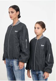 Bomber grigio per donna e bambina con piccolo ricamo logo
