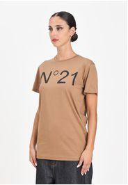 T-shirt a manica corta cammello per donna, ragazzi e bambini con stampa logo