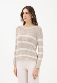 ONLY Maglioncino girocollo beige da donna con motivo a righe panna