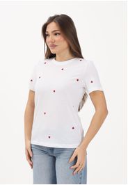 ONLY T-shirt a manica corta bianca da donna con ricamo cuori