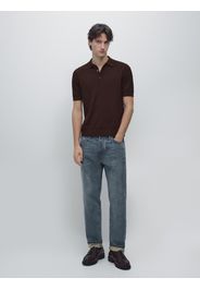 Polo In Maglia A Trecce 100% Cotone - Blu Marino - L - Massimo Dutti - Maschile