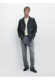 Giacca Camicia Lino Con Tasche - Azzurro - Xxl - Massimo Dutti - Maschile