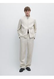 Giacca Corta In Lino A Spina Di Pesce - Beige - S - Massimo Dutti - Maschile