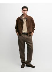 Pantaloni Lino Motivo A Spina Di Pesce Total Look - Marrone Tostato - 48 - Massimo Dutti - Maschile