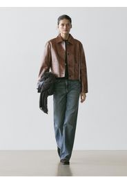 Giacca Corta In Pelle Nappata - Marrone Topo - Xs - Massimo Dutti - Femminile