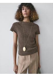 Pullover In Maglia A Maniche Corte - Marrone - Xs - Massimo Dutti - Femminile