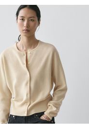 Cardigan In Maglia Di Lana Con Collo Rotondo - Vaniglia - L - Massimo Dutti - Femminile