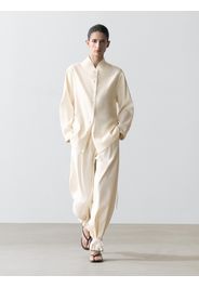 Giacca Camicia Fluida Con Dettaglio Collo - Ecru - L - Massimo Dutti - Femminile