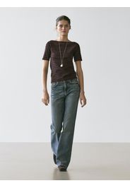 Maglietta A Maniche Corte Con Scollo A Barchetta A Righe - Marrone - Xl - Massimo Dutti - Femminile