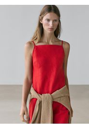 Vestito Midi Scollo Dritto In Lino - Rosso - S - Massimo Dutti - Femminile
