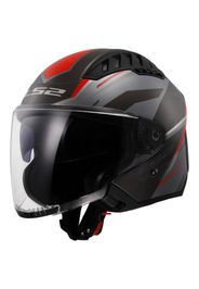 Casco Jet Ls2 OF600 Copter II Diston Grigio Rosso Lucido XXL
