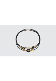 Collana 3 Fili In Cuoio 3 Mm Con Elementi In Oro - Misani