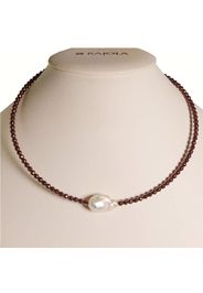 Collana In Oro Con Ematite Marrone E Perla Bianca - Rajola