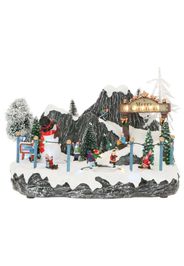 Village with snowman and skaters animated