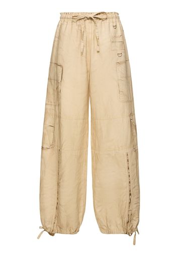 Pantaloni Larghi Cargo In Lino E Cotone