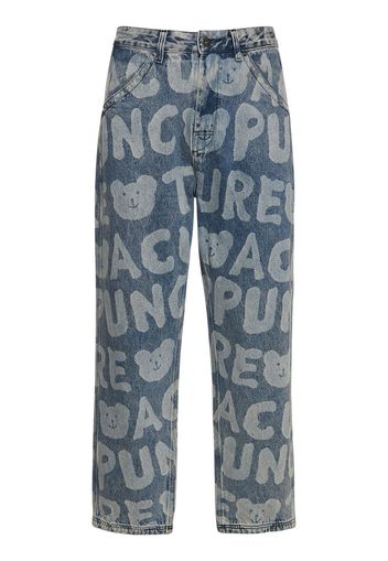 Pantaloni In Denim Di Cotone Con Logo