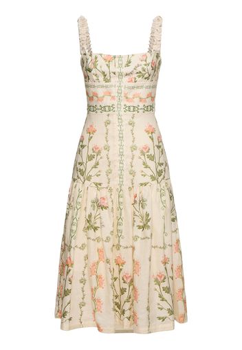 Nispero Flowers Linen Midi Dress