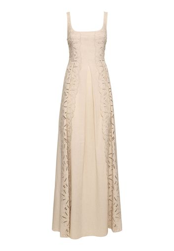 Embroidered Linen Blend Long Dress