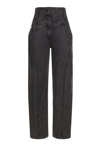 Jeans Dritti Vita Alta In Denim