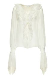 Camicia In Chiffon Di Seta Con Ruches