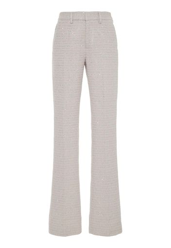 Pantaloni Dritti Vita Media In Tweed / Paillettes