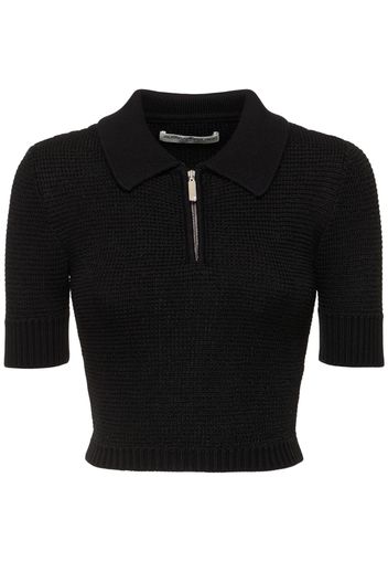 Polo In Maglia Di Misto Cotone / Paillettes E Zip