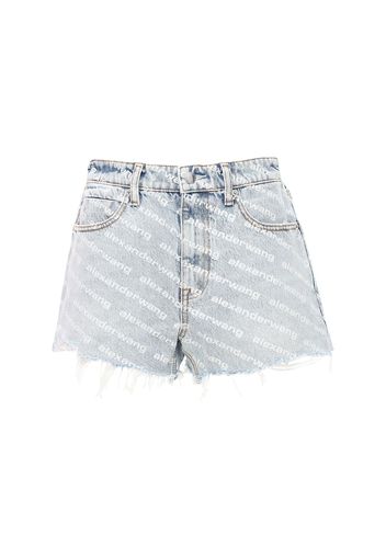 Shorts Vita Alta In Denim Con Logo