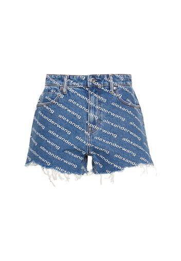 Shorts In Denim Di Cotone Con Logo