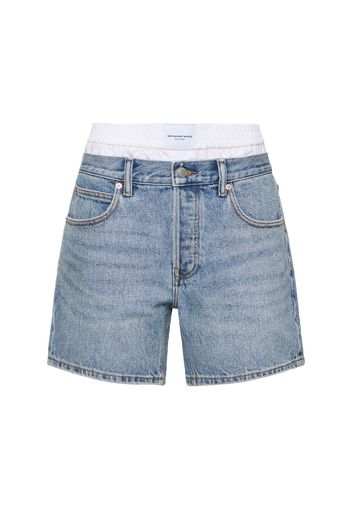 Shorts Loose Fit In Denim Di Cotone