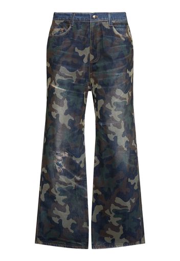 Unisex Mesh Layered Printed Denim Pants