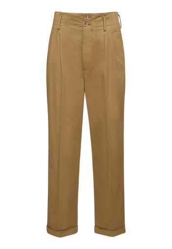 Pantaloni Larghi Vita Alta In Gabardina Di Cotone