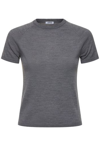 T-shirt Girocollo In Maglia Di Lana Merino