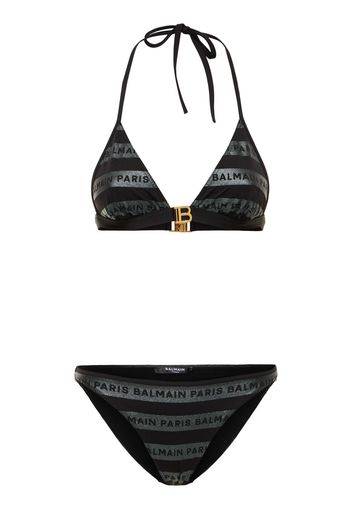 Bikini A Triangolo A Righe Glitter Con Logo