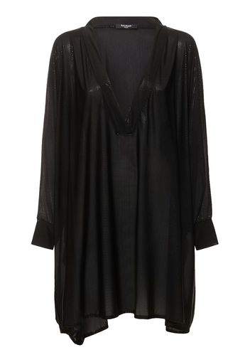 Shiny Jersey V-neck Mini Kaftan Dress