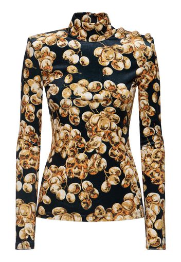 Raisin Printed High Neck Velvet Top