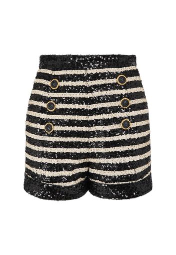 Shorts Vita Alta A Righe Con Paillettes