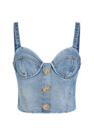 Top Corsetto A Righe In Denim Di Cotone Stretch