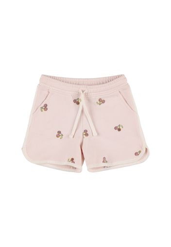 Shorts In Felpa Di Cotone Con Ricami