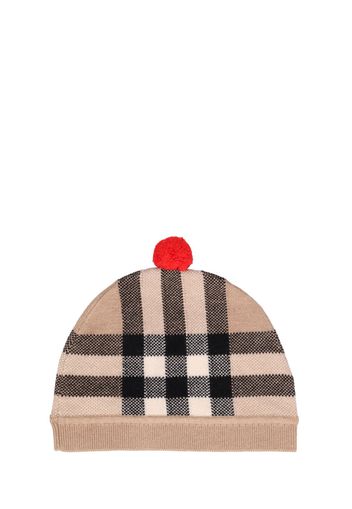 Cappello Beanie In Lana Check / Pompom