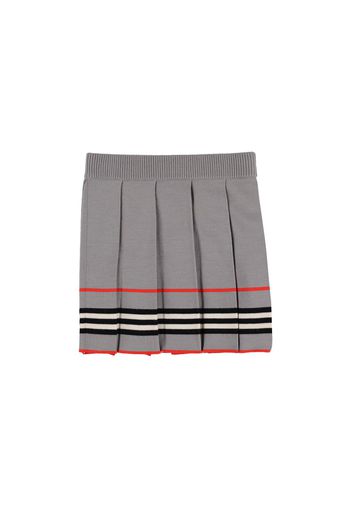 Striped Wool Knit Pleated Skirt