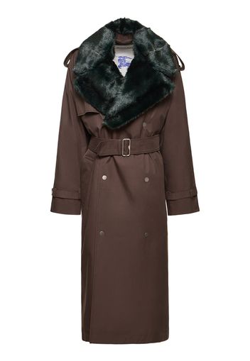 Cotton Gabardine Shearling Belted Coat