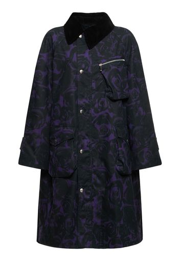 Rose Print Cotton Gabardine Long Coat