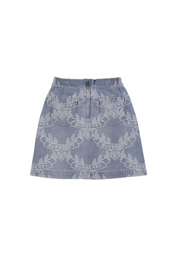 Printed Cotton Denim Skirt W/ Logo