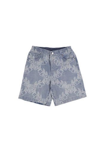 Logo Printed Cotton Denim Shorts