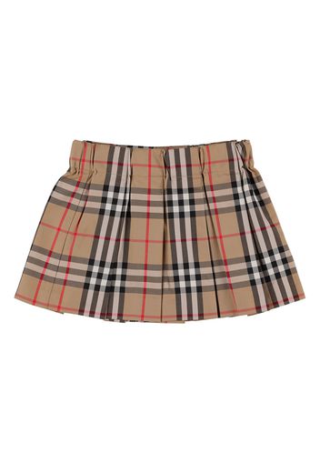 Check Print Pleated Cotton Skirt